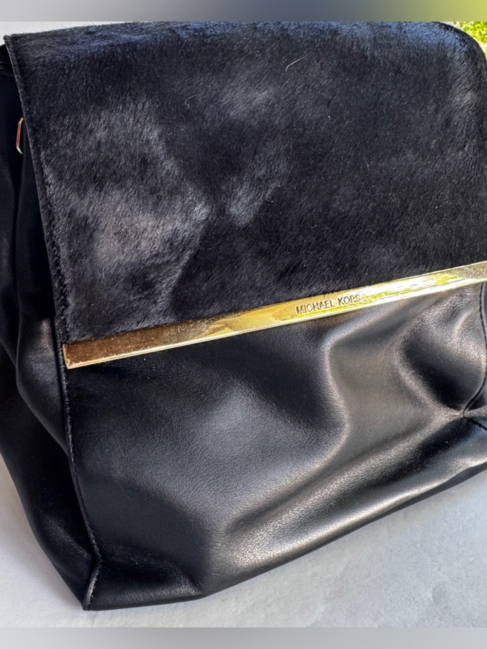 Michael Kors Lana Black Haircalf Leather Backpack Gold Hardware Rare MSRP $598